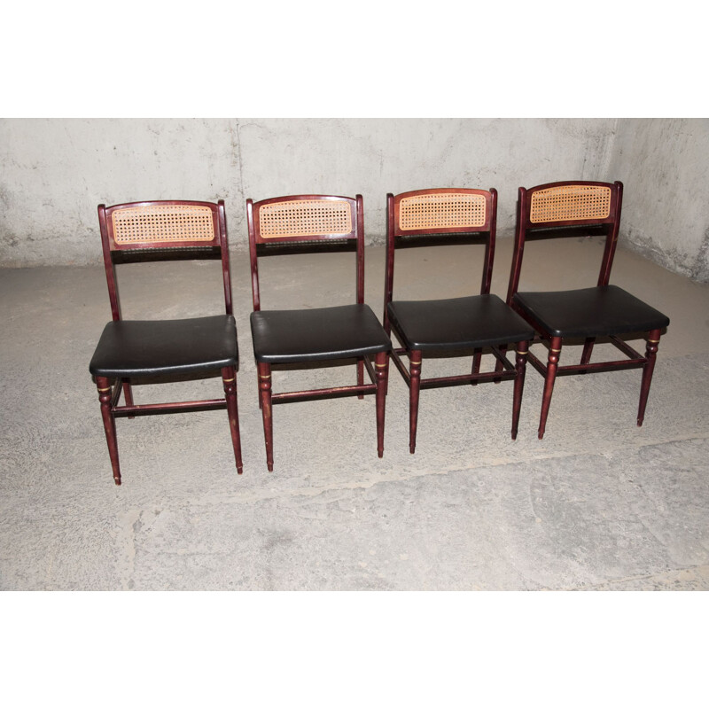 Série de 4 chaises vintage espagnoles en skaï noir par Mocholi, 1960-1970