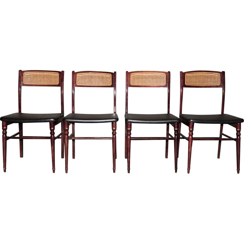 Série de 4 chaises vintage espagnoles en skaï noir par Mocholi, 1960-1970