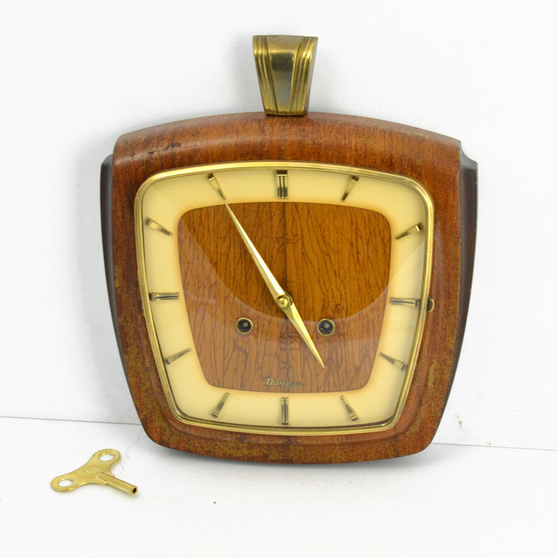 Vintage mechanical wall clock by VEB Dugena, Germany, 1950s