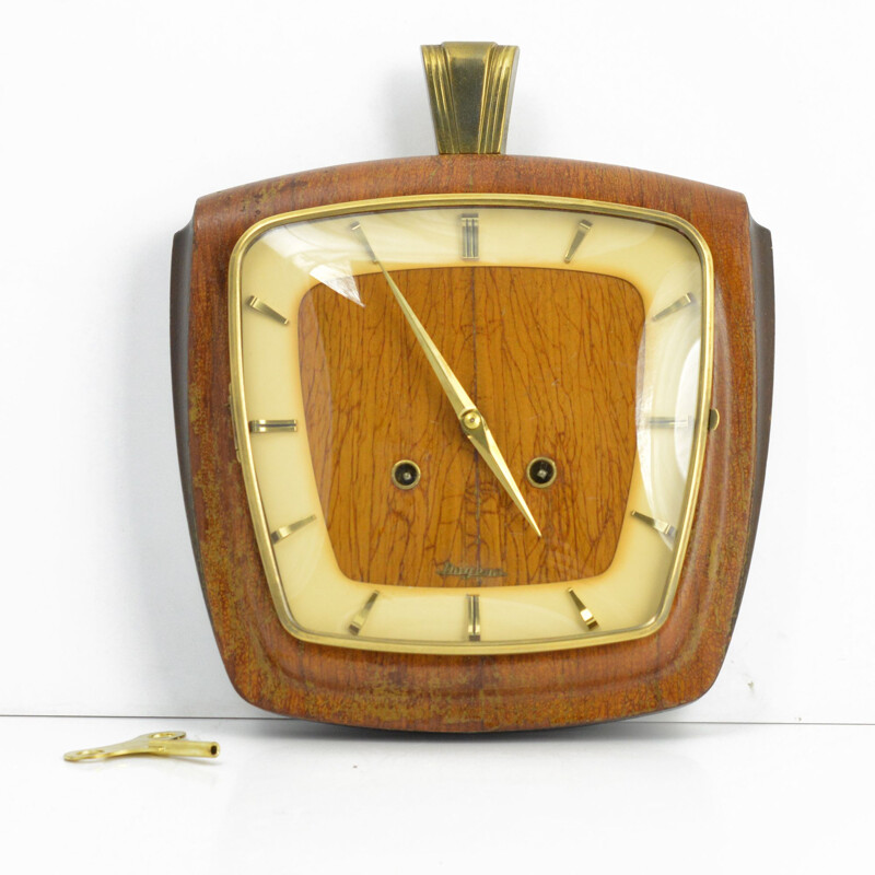 Vintage mechanical wall clock by VEB Dugena, Germany, 1950s