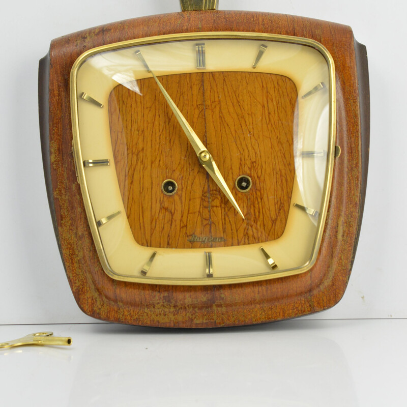 Vintage mechanical wall clock by VEB Dugena, Germany, 1950s