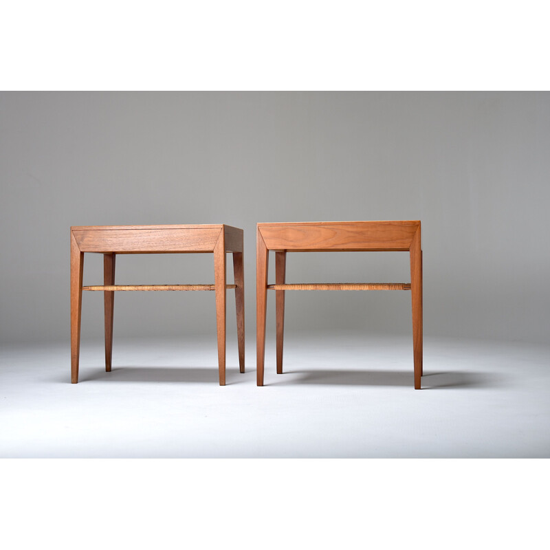 Pair of teak and rattan bedside tables by Severin Hansen