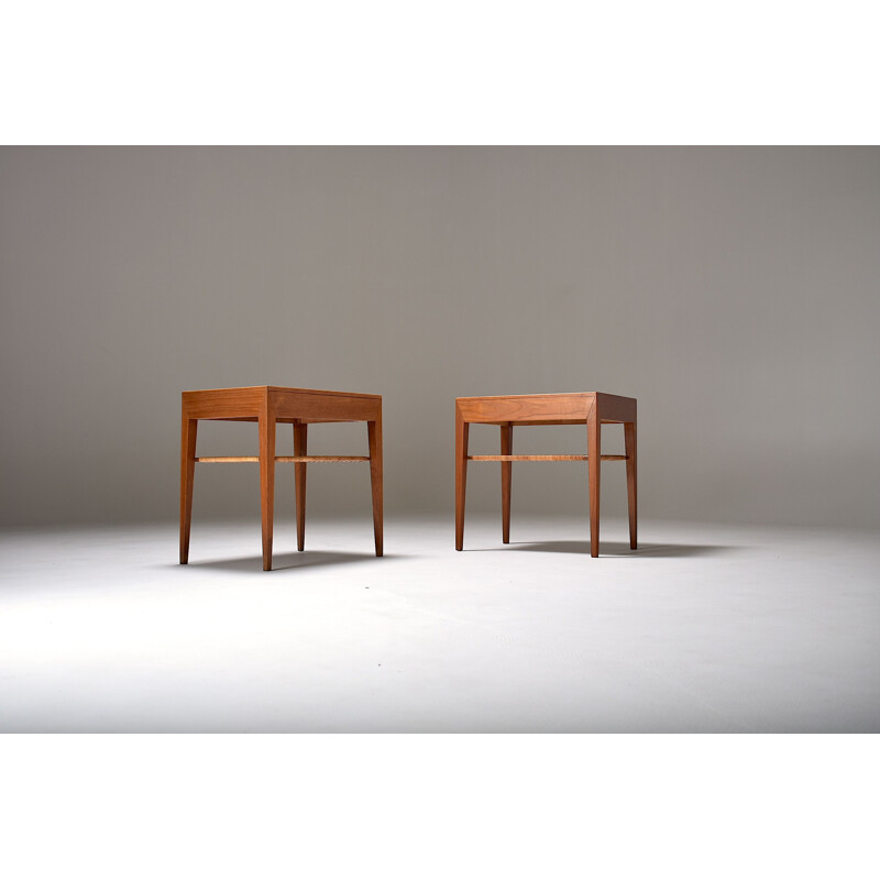 Pair of teak and rattan bedside tables by Severin Hansen