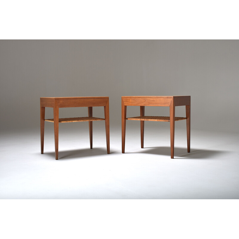 Pair of teak and rattan bedside tables by Severin Hansen