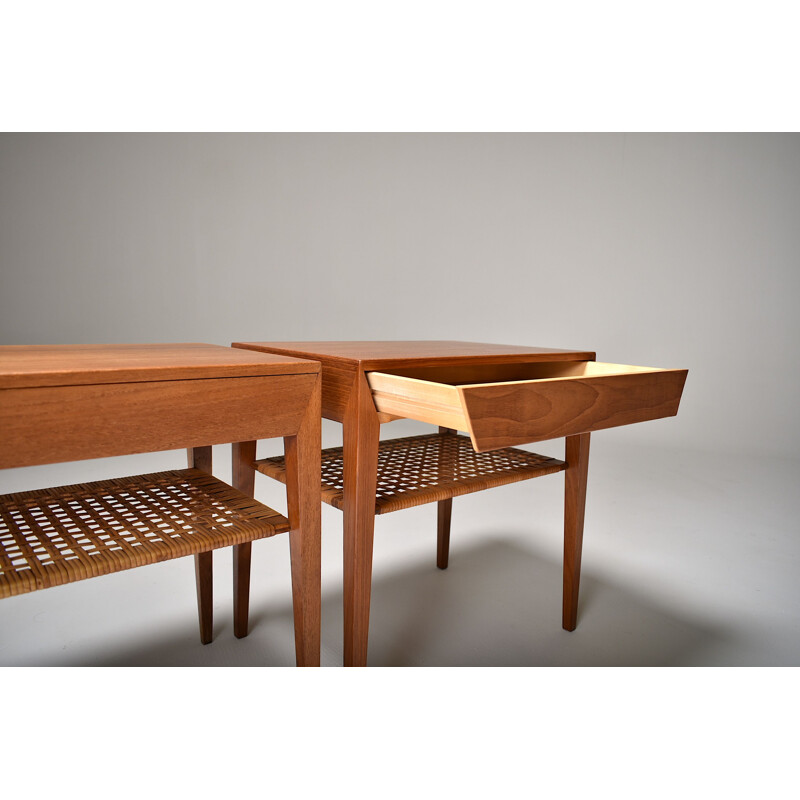 Pair of teak and rattan bedside tables by Severin Hansen