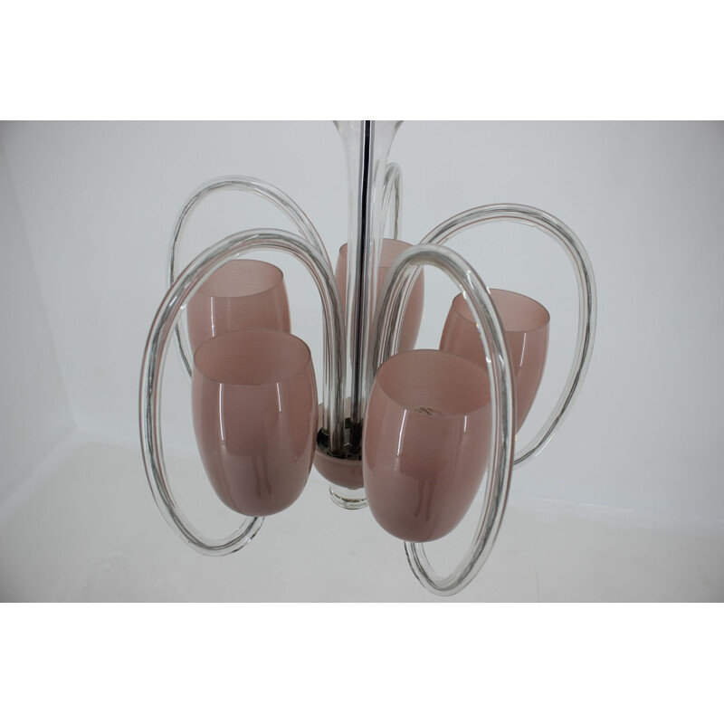 Vintage Glass Pink Chandelier, Czechoslovakia, 1940s