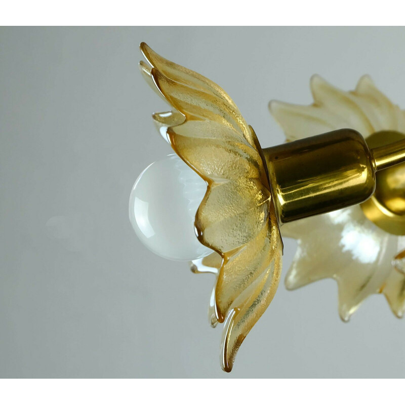 Vintage brass and glass flowers chandelier, 1970s