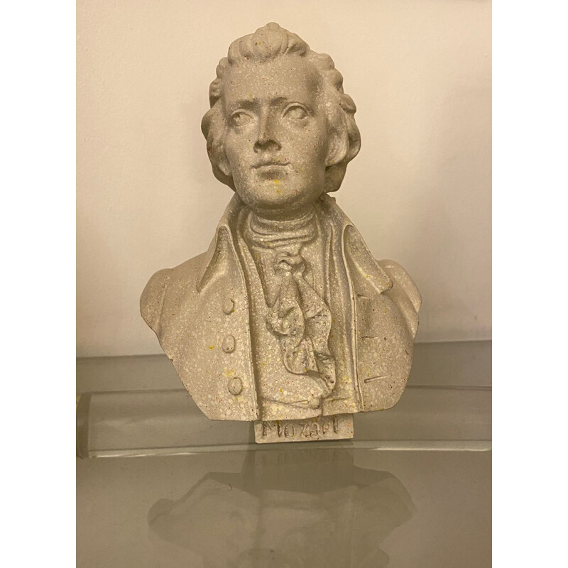 Sculpture vintage de buste Mozart en granite par L.V