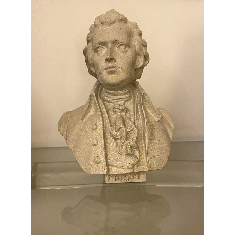 Vintage granite Mozart bust sculpture by L.V.