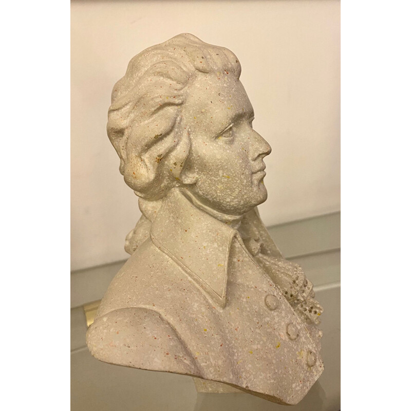 Sculpture vintage de buste Mozart en granite par L.V