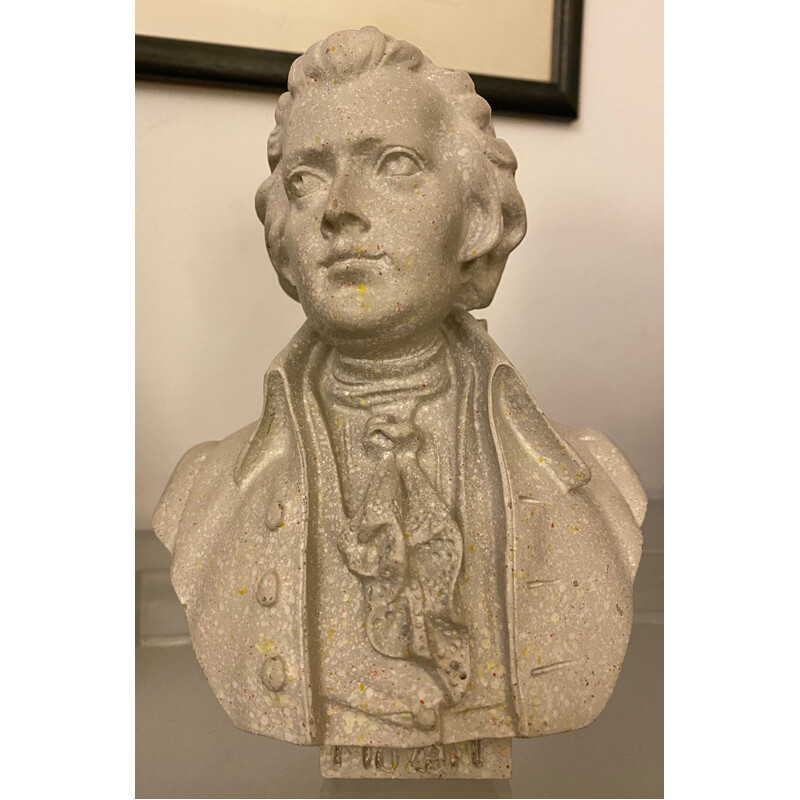 Sculpture vintage de buste Mozart en granite par L.V