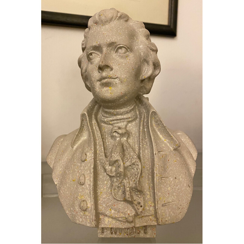 Vintage granite Mozart bust sculpture by L.V.