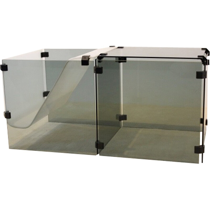 Netherlands set cubist side table in glass, metal and plastic - 1960s