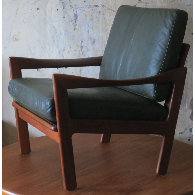 Vintage teak and Leather Lounge Chair by Illum Wikkelslo for Eilersen, 1960s