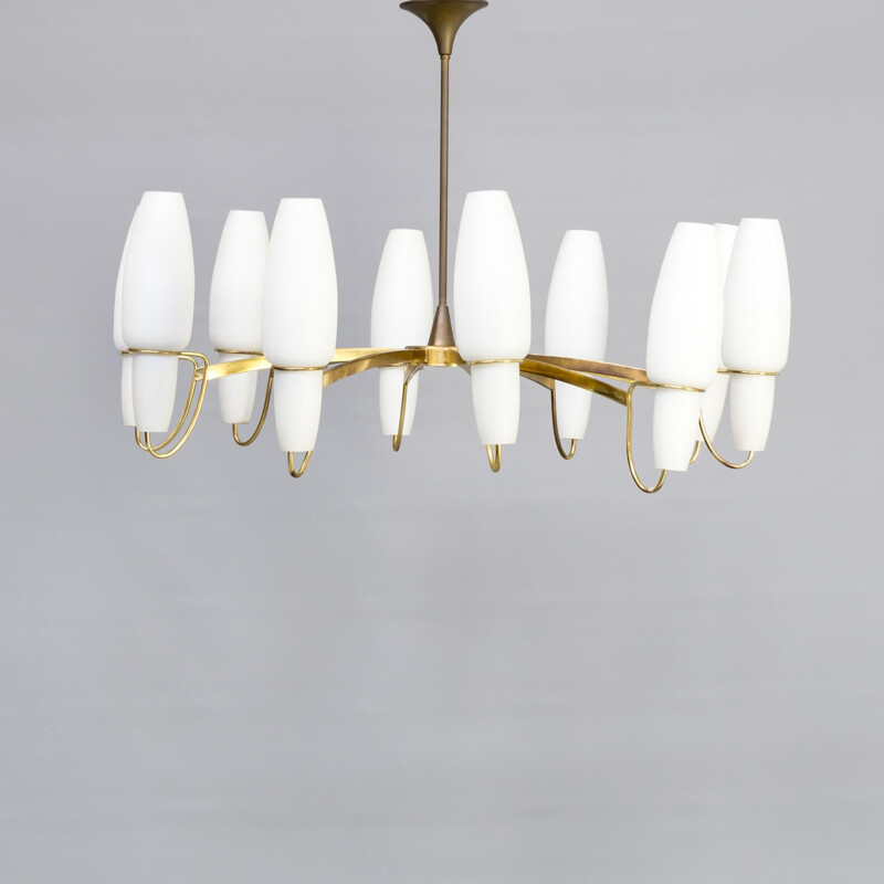 Vintage opaline glass chandelier by Stilnovo, 1960s