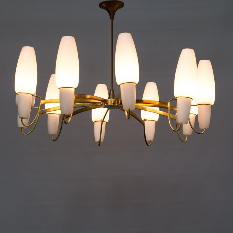 Vintage opaline glass chandelier by Stilnovo, 1960s