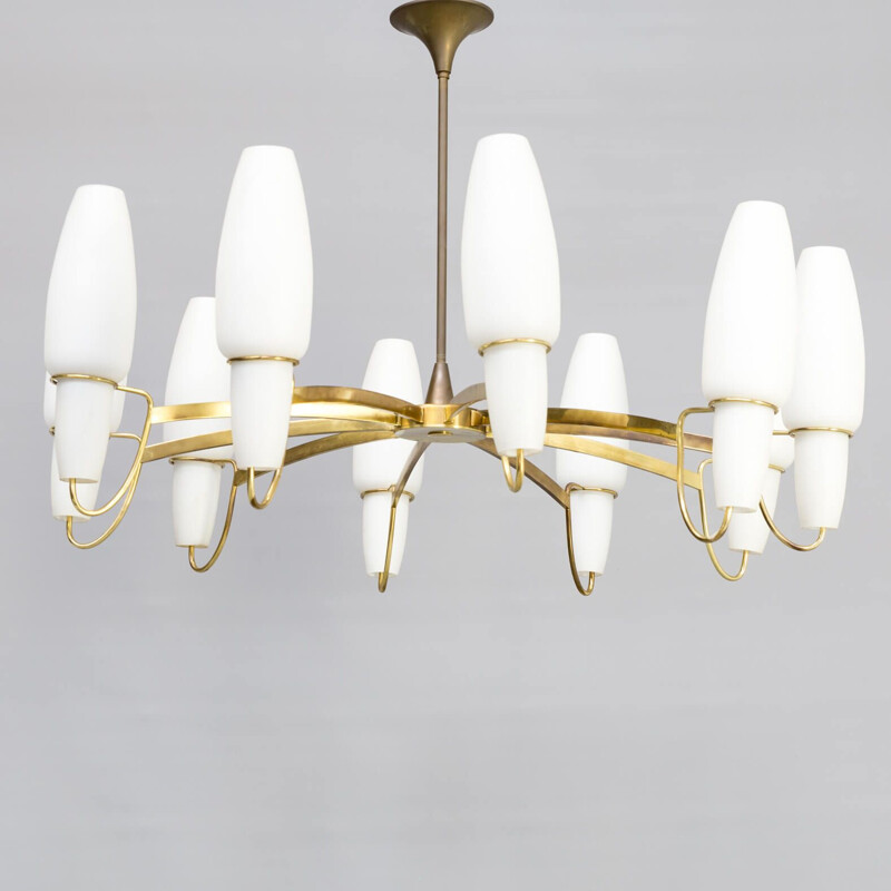 Vintage opaline glass chandelier by Stilnovo, 1960s