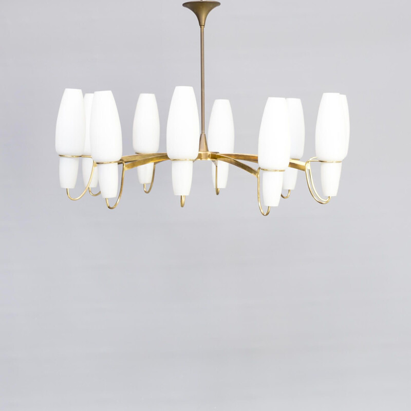 Vintage opaline glass chandelier by Stilnovo, 1960s