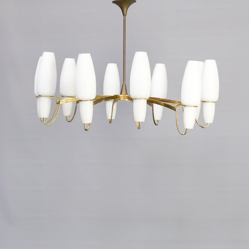 Vintage opaline glass chandelier by Stilnovo, 1960s