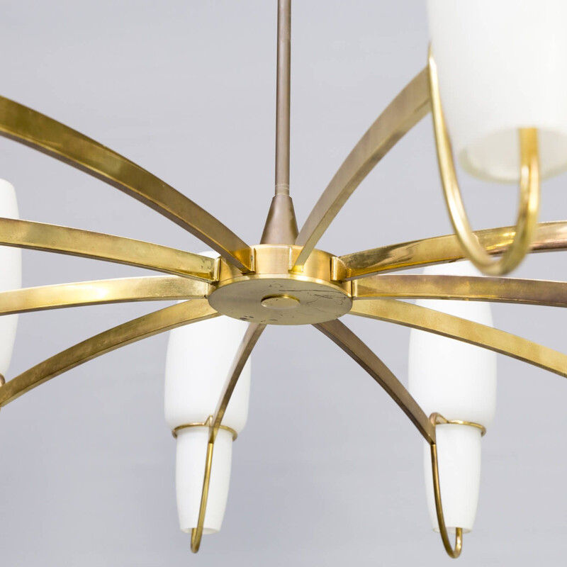 Vintage opaline glass chandelier by Stilnovo, 1960s