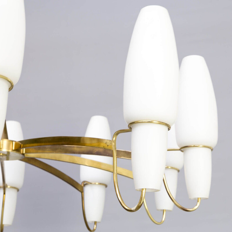 Vintage opaline glass chandelier by Stilnovo, 1960s