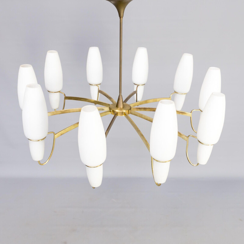 Vintage opaline glass chandelier by Stilnovo, 1960s