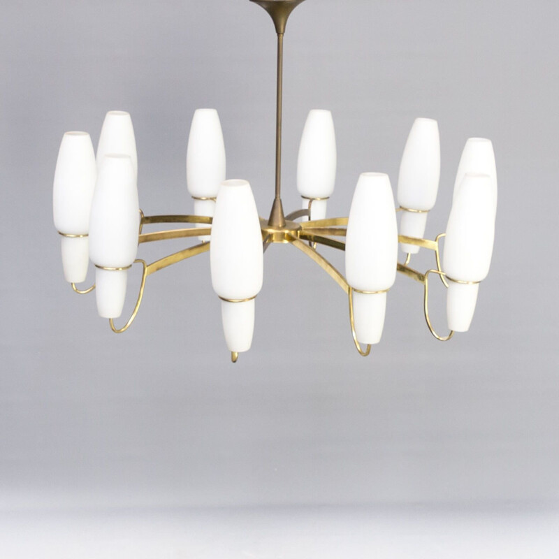 Vintage opaline glass chandelier by Stilnovo, 1960s