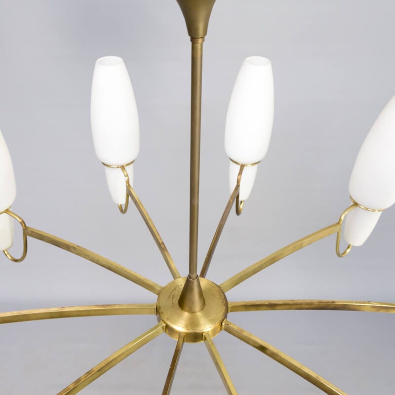 Vintage opaline glass chandelier by Stilnovo, 1960s