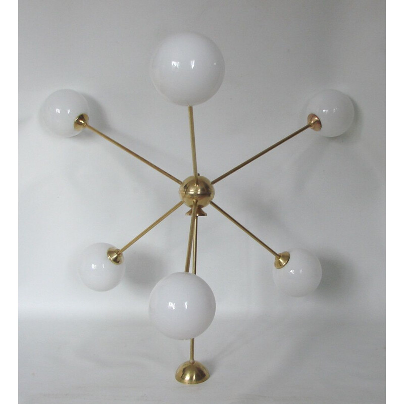 Vintage Sputnik chandelier in brass and glass, 1960s
