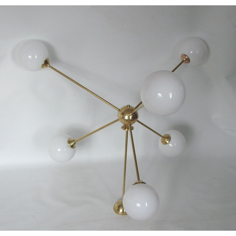 Vintage Sputnik chandelier in brass and glass, 1960s