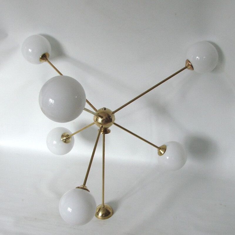 Vintage Sputnik chandelier in brass and glass, 1960s