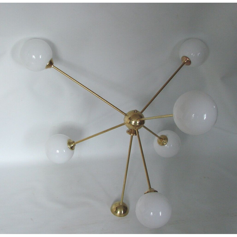 Vintage Sputnik chandelier in brass and glass, 1960s