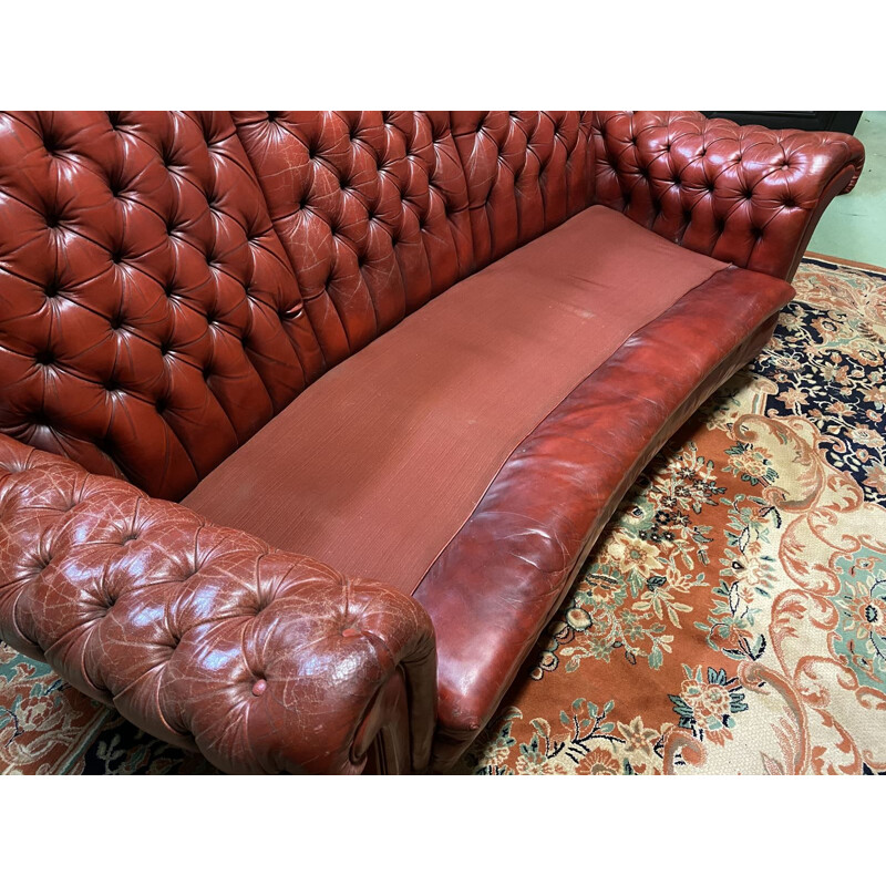 Chesterfield Sofa 3-seater vintage red leather Chesterfield sofa, 1970 