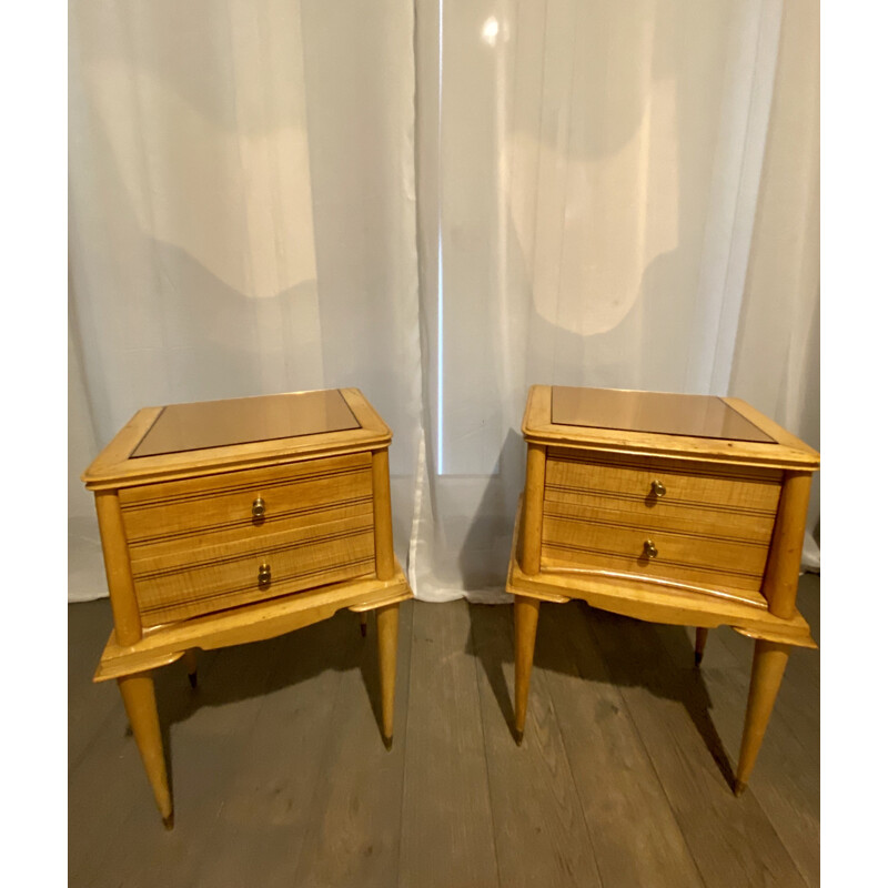 Pair of wood Bedside Tables Vintage 1960s