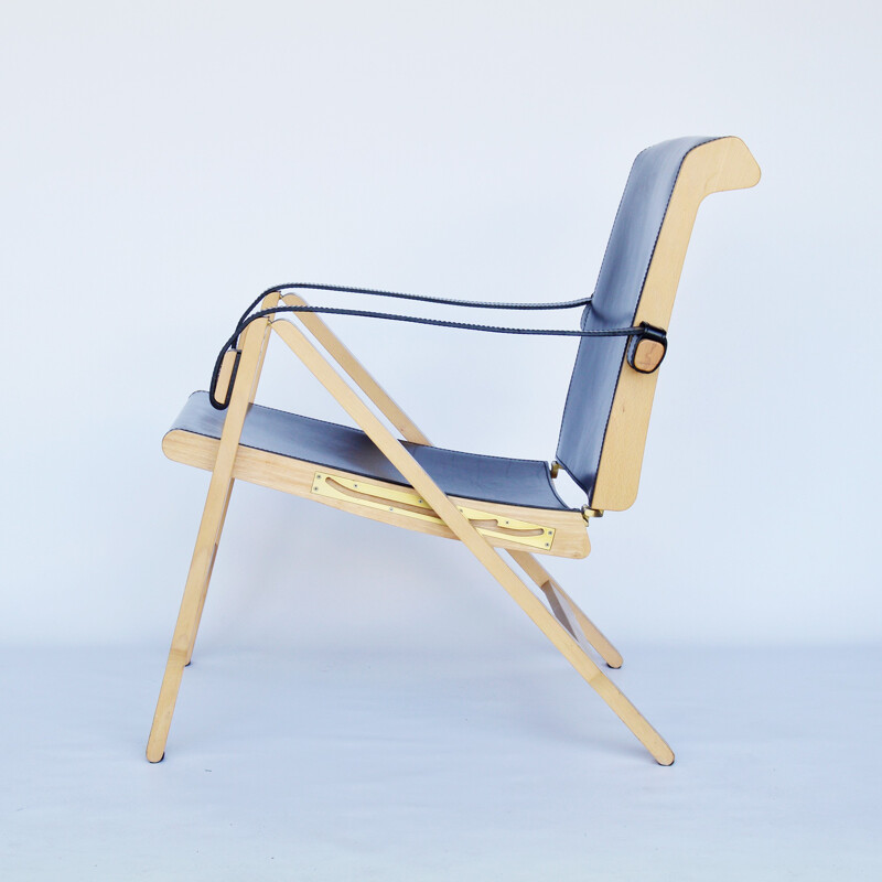 Armchair "Week End" in beech, leather and brass, Marco ZANUSO - 1994