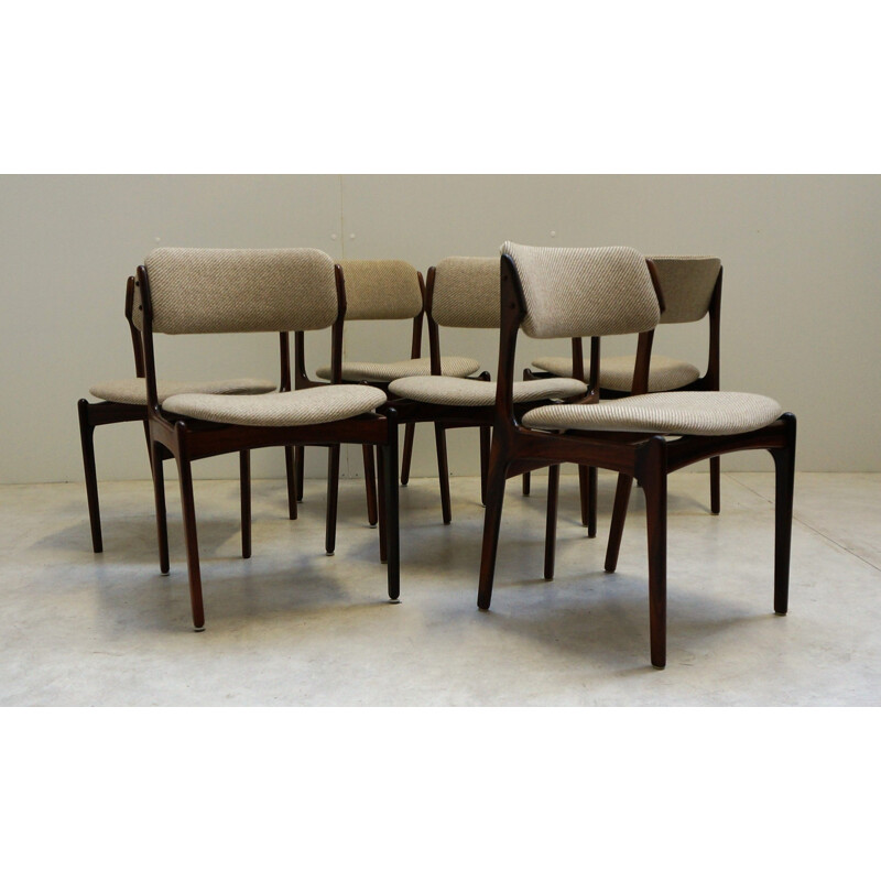 Série de 6 chaises vintage en palissandre, Erik Buch
