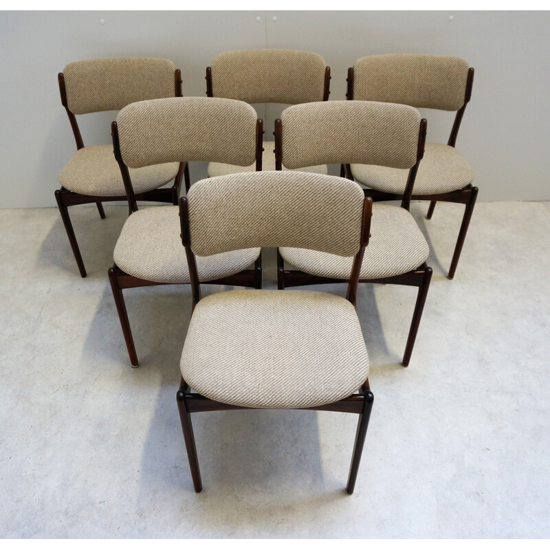 Série de 6 chaises vintage en palissandre, Erik Buch