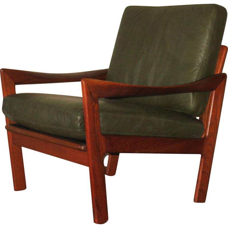 Vintage teak and Leather Lounge Chair by Illum Wikkelslo for Eilersen, 1960s