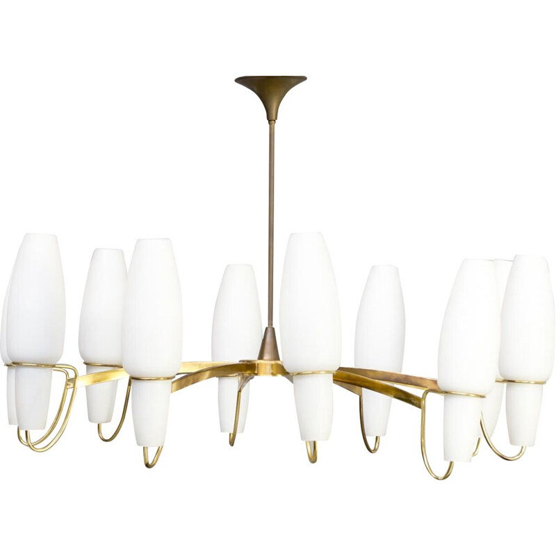 Vintage opaline glass chandelier by Stilnovo, 1960s