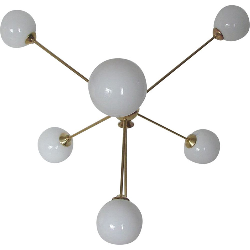 Vintage Sputnik chandelier in brass and glass, 1960s