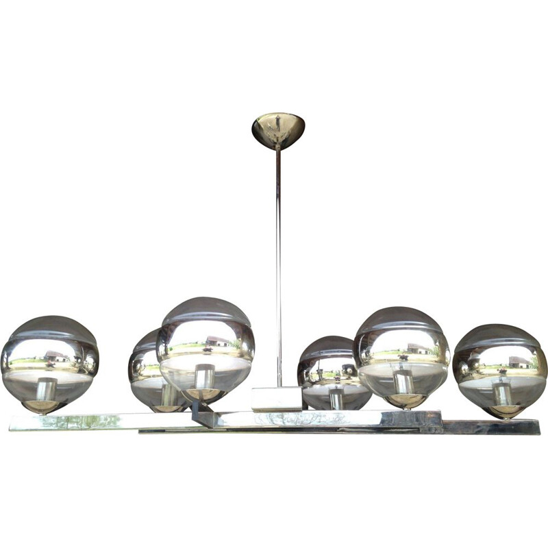 Vintage Italian chrome and glass chandelier 1970