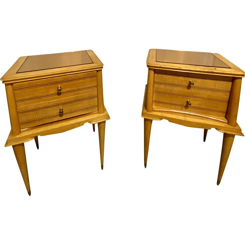 Pair of wood Bedside Tables Vintage 1960s