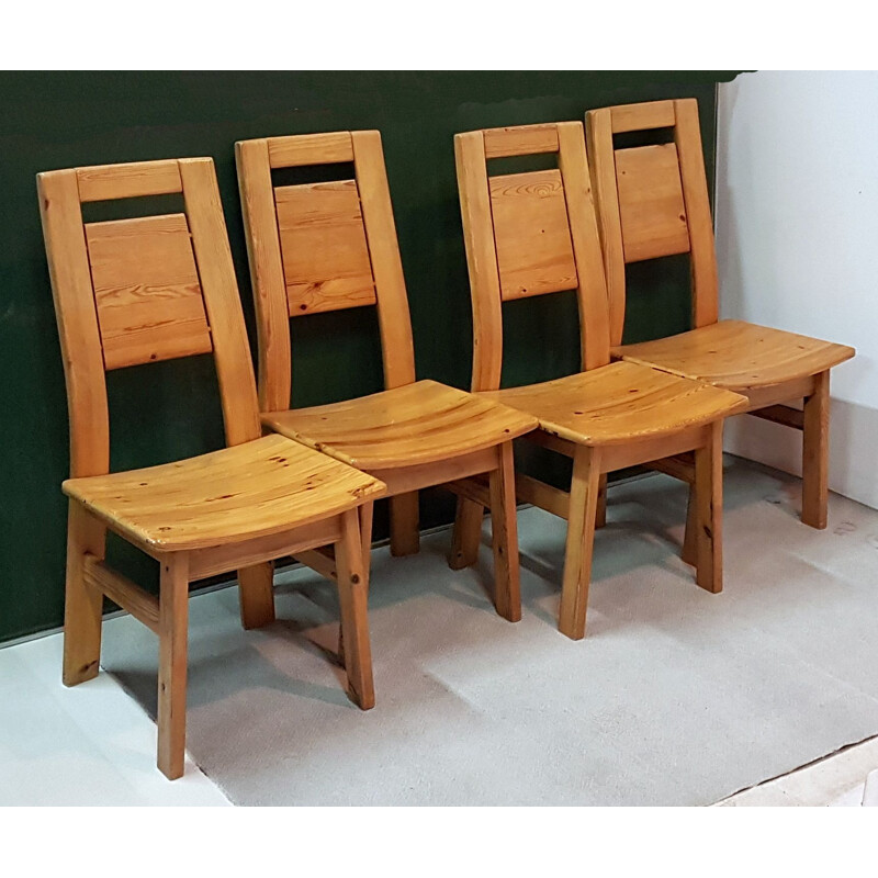 Set of 4 pine vintage dining chairs by Tapiovaara for Laukaan Finland