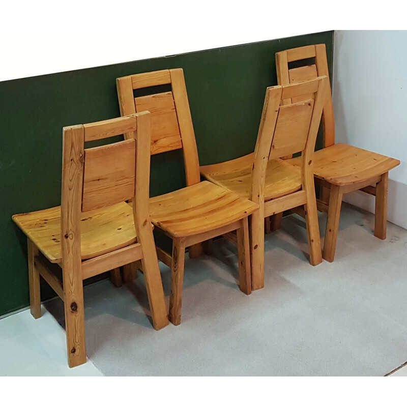 Set of 4 pine vintage dining chairs by Tapiovaara for Laukaan Finland