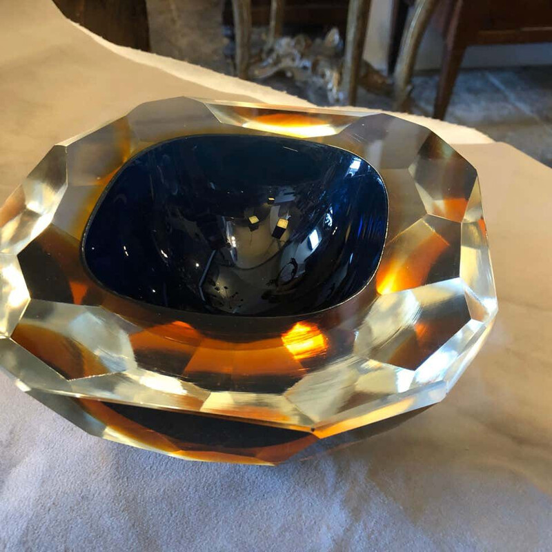 Handcrafted Sommerso Murano glass vintage ashtray, Italy, 1960
