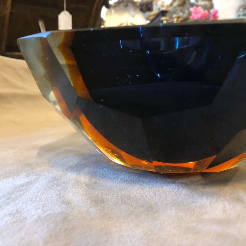 Handcrafted Sommerso Murano glass vintage ashtray, Italy, 1960