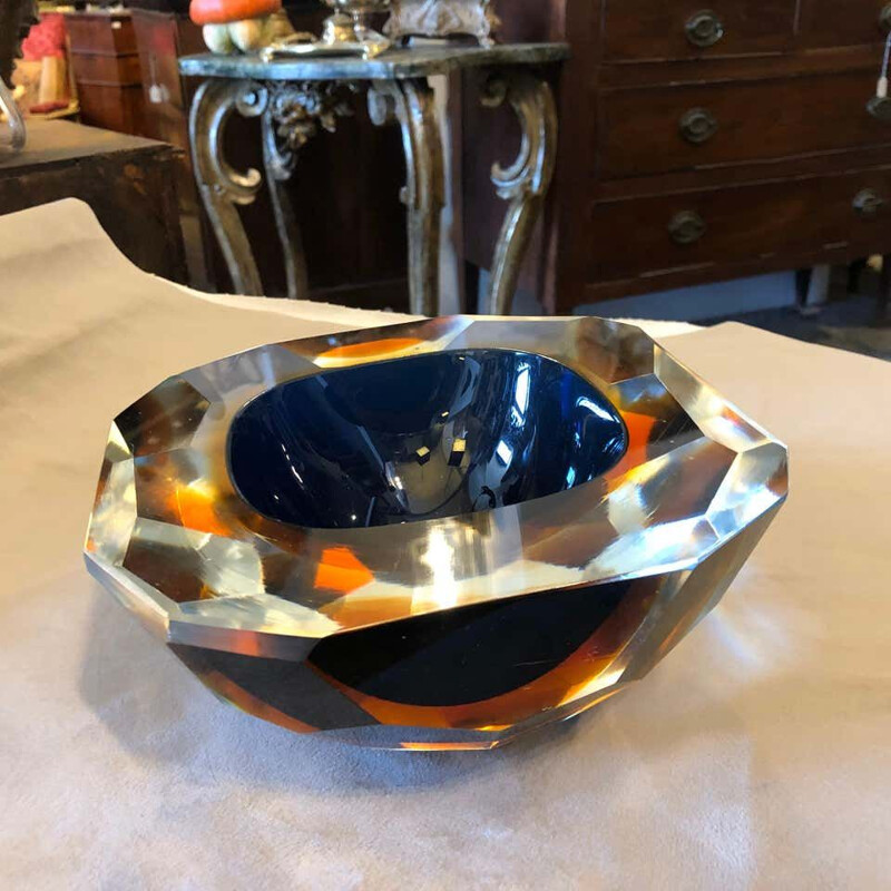 Handcrafted Sommerso Murano glass vintage ashtray, Italy, 1960