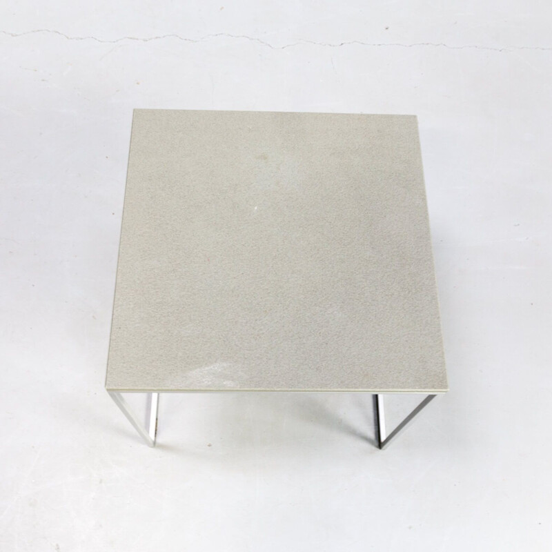 Set of 2 square aluminium framed vintage side tables