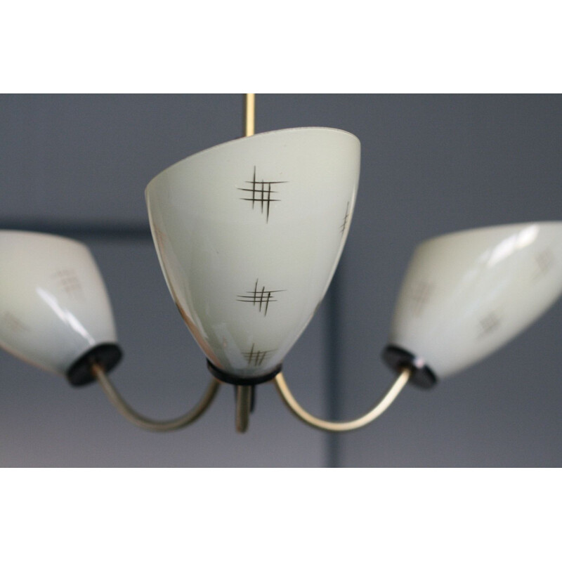 Sputnik glass and brass 3-arms vintage pendant lamp