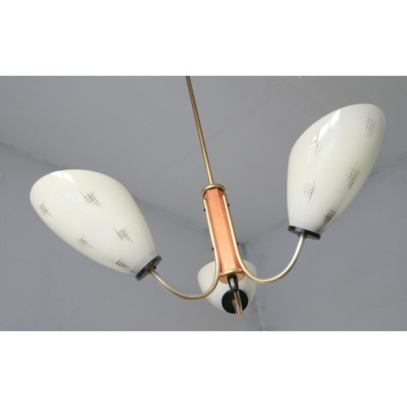 Sputnik glass and brass 3-arms vintage pendant lamp